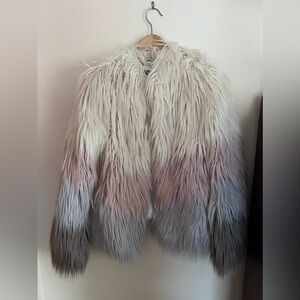INC International Concepts Ombré Faux Fur Jacket white pink purple size medium